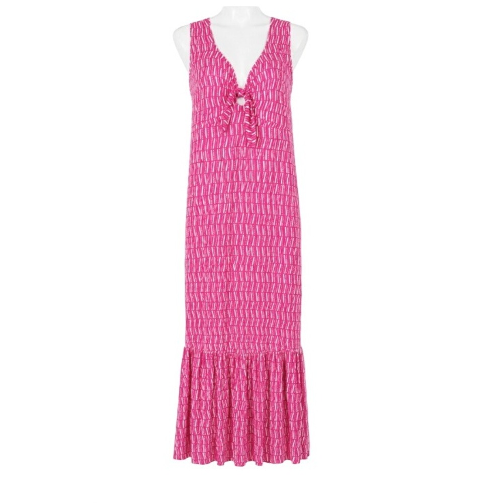 ELOQUII Women Plus Size 18 Pink White Cut Out Tie Sleeveless Maxi Dress NWT - Picture 2 of 13